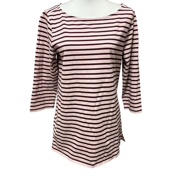 Land’s End Women's 3/4 Sleeve Heavyweight Jersey Striped  Boatneck Tunic Small - Picture 1 of 16